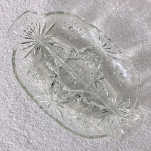 5/$35 Vintage Pinwheel Clear Cut Crystal Split Snack Dish Relish Dish